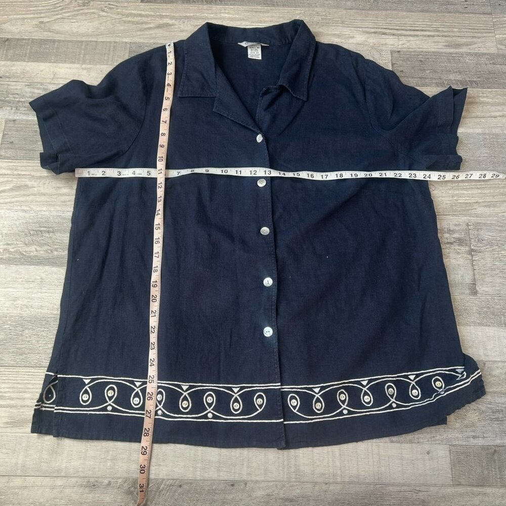 Vintage Stonebridge Linen Blend Navy Embroidered Button Down Size 2X H7 - Picture 5 of 6